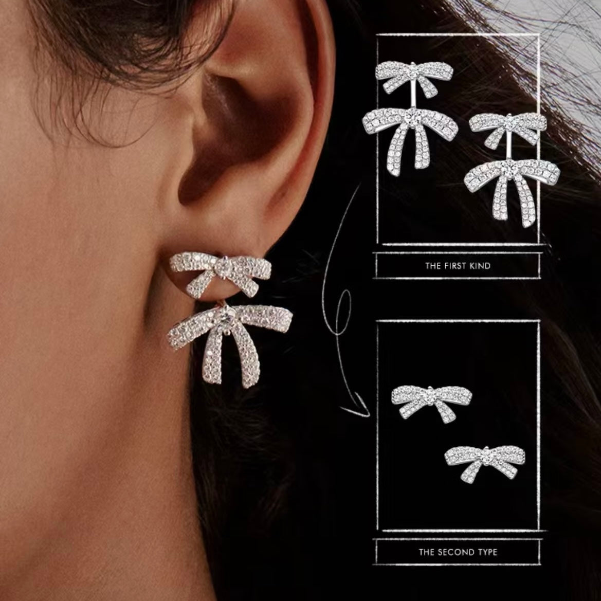 RIBBON 2in1 CRYSTAL EARRINGS