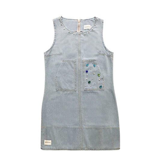 TREASUREHUNT DENIM SLEEVELESS DIAMOND DRESS