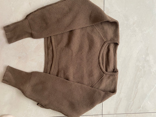 Long sleeve knitted crop top (khaki)