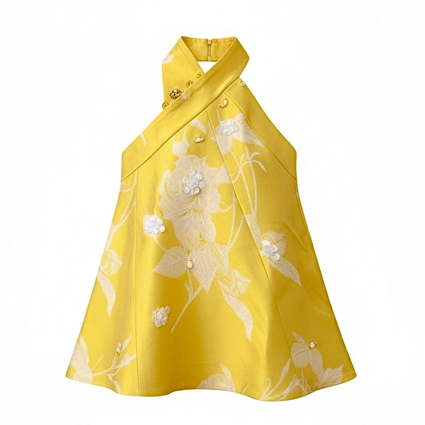 CNY 26’ GOLDEN FLOWER HALTER NECK TOP