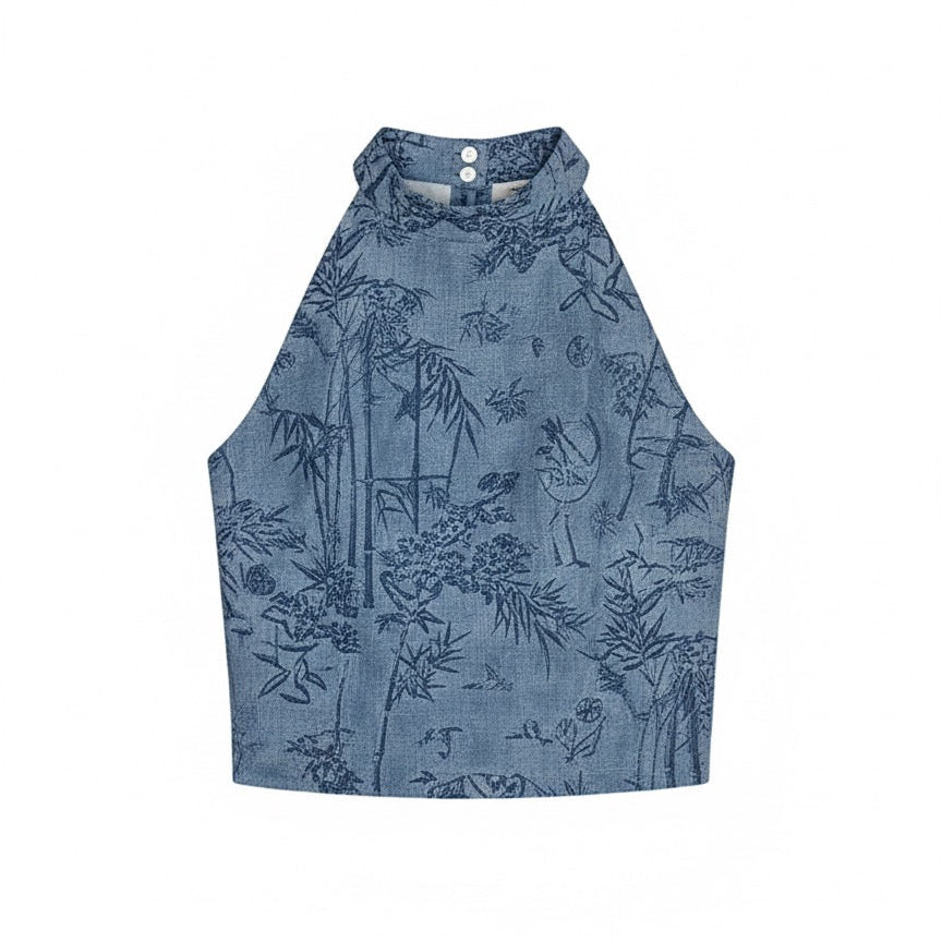 CNY 26’ DENIM HALTER NECK CROP TOP