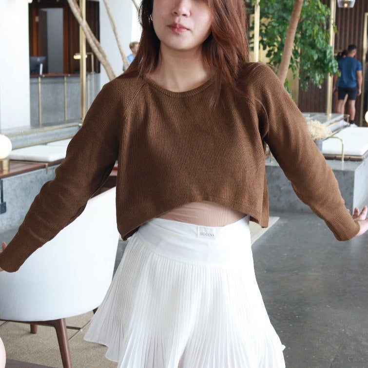 ESTHER BASIC KNIT CROP TOP (BROWN)