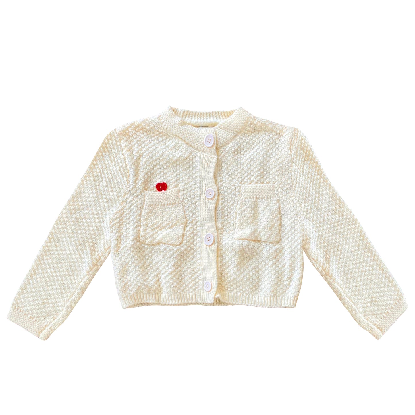 LOVE LUX WHITE ONE-SIDED DIAMOND KNIT CROP CARDIGAN