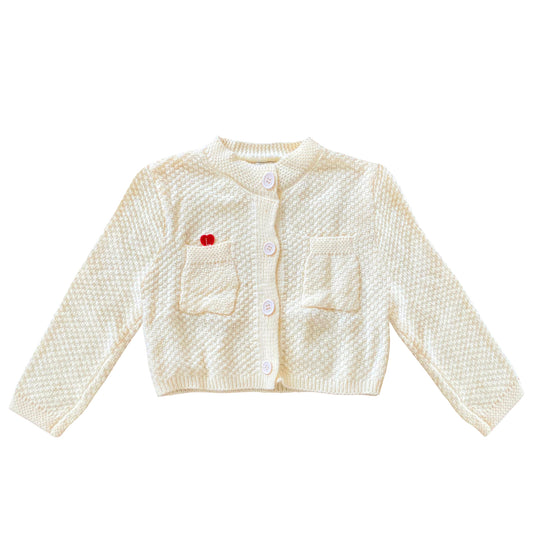 LOVE LUX WHITE ONE-SIDED DIAMOND KNIT CROP CARDIGAN