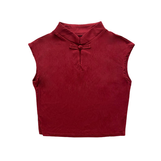 BASIC MAROON MANDARIN COLLAR TOP