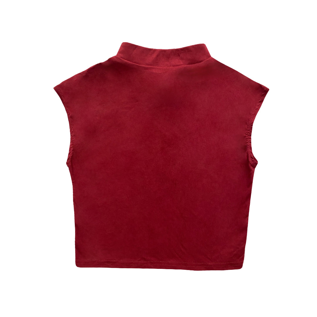 BASIC MAROON MANDARIN COLLAR TOP