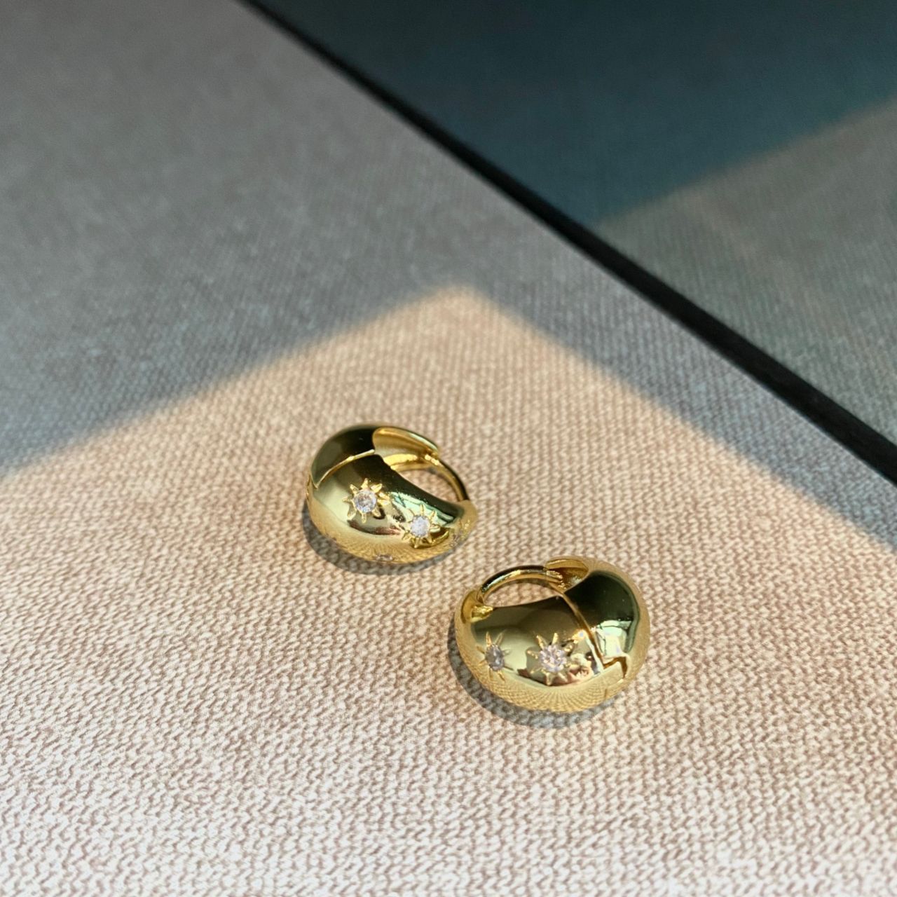 L.L GIGI GOLD DIAMOND HUGGIES HOOP EARRINGS