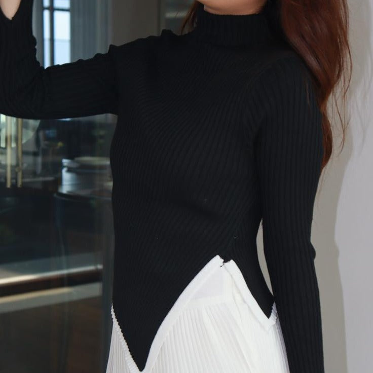 CITRO TURTLE NECK KNIT TOP (BLACK)